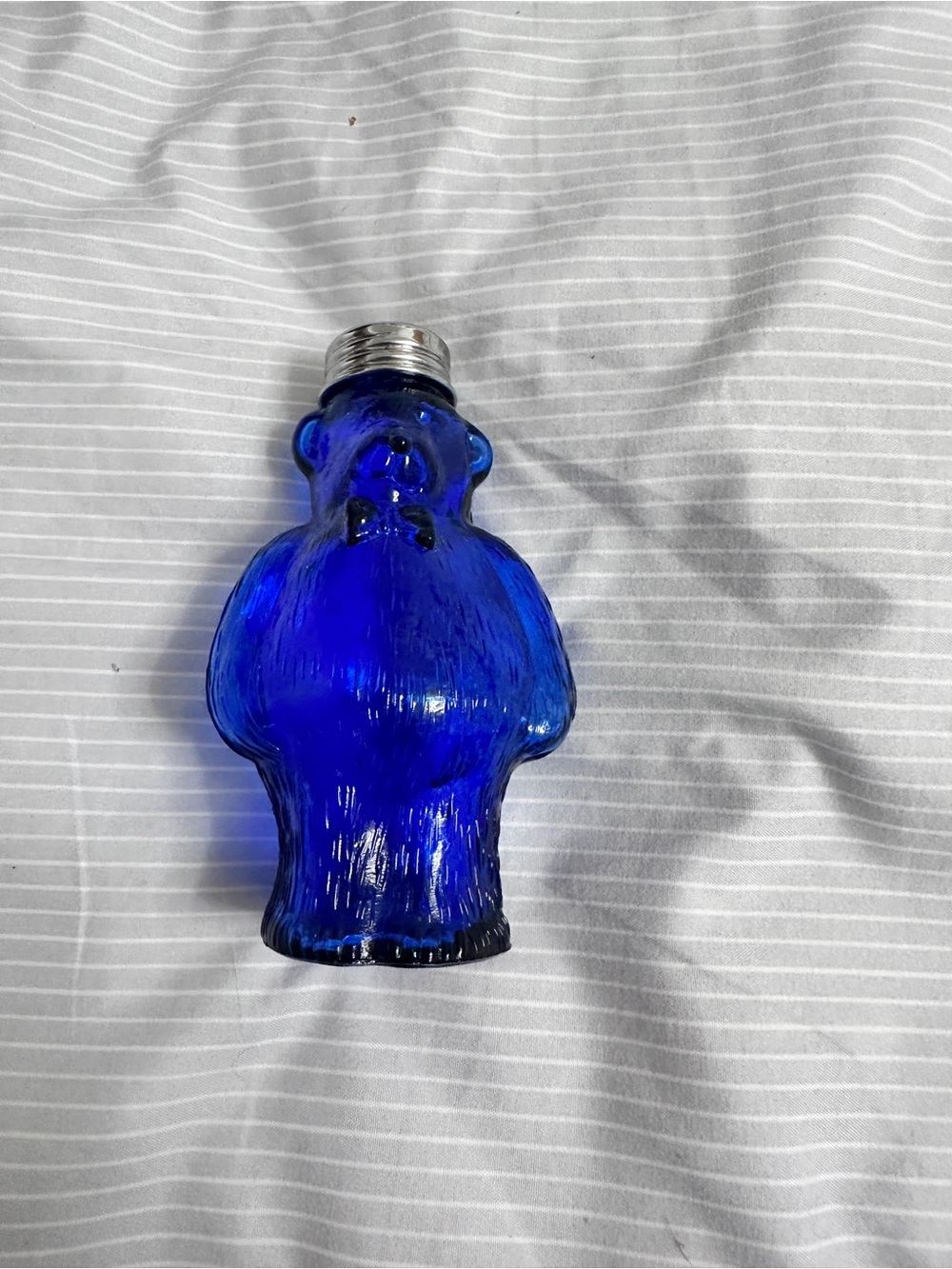 Cobalt Blue Glass Bear-Shaped Decorative Bottle